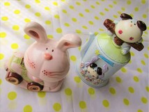 激レア♪昭和レトロ☆ポット犬＆ゆらゆらスニーカーうさぎ貯金箱☆陶器メルヘン置物ファンシー70年代80年代レトロポップ当時物ビンテージ _画像3