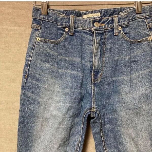 【美品】ポリーヌブロー ハイウエストデニム(S)裾カットオフストレートジーンズ
