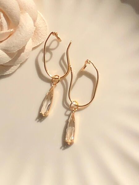 ガラスクリスタルチャームのイヤーカフ イヤリング 両耳 シンプルアクセサリー