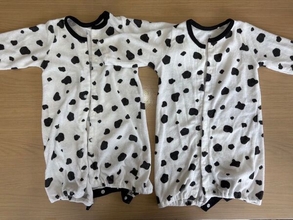 双子 おそろい 洗い替え ベビー服 ロンパース 2枚セット 50 60 サイズ ダルメシアン柄