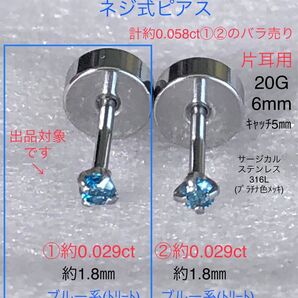 天然ダイヤモンド ①約0.029ct 立爪ネジ式ピアス 片耳用 ブルーダイヤ サージカルステンレス ボディピアス