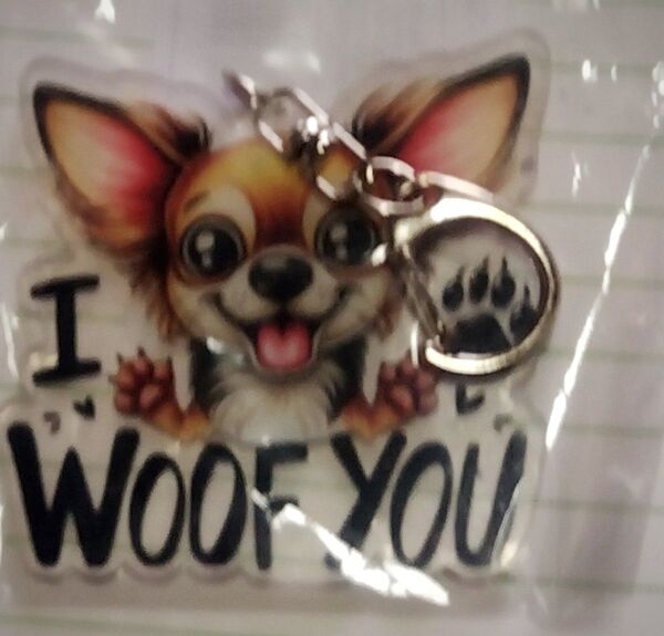 チワワ キーホルダー I WOOF YOU 肉球チャーム付き