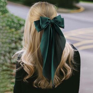 ヘアアクセサリー ヘアクリップ バレッタ ビックリボン 髪留め グリーン 緑 大きめリボン 新品