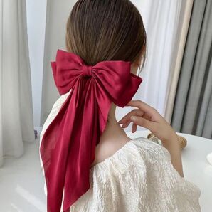 ヘアアクセサリー ヘアクリップ バレッタ ビックリボン 髪留め レッド 赤 大きめリボン 新品