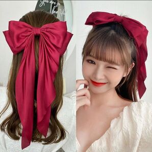 ヘアアクセサリー ヘアクリップ バレッタ ビックリボン 髪留め レッド 赤 大きめリボン 新品