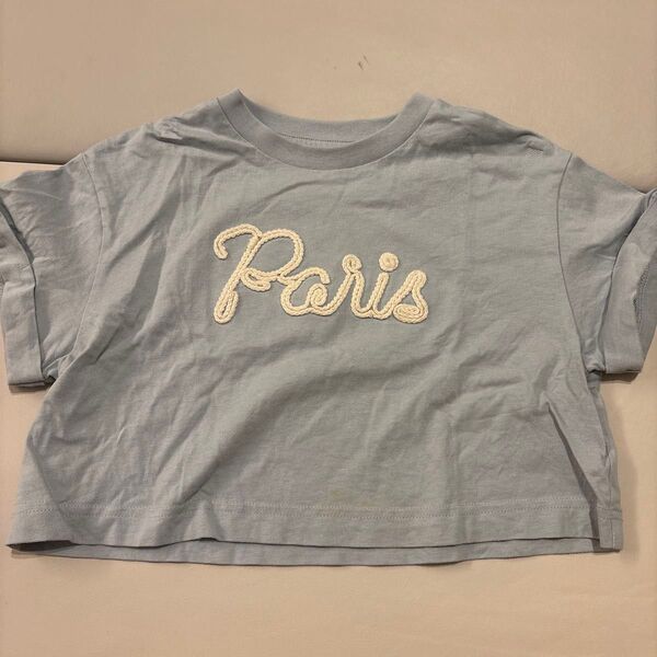 GU 子供服 Paris 刺繍入りショート丈トップス ライトブルー 110サイズ