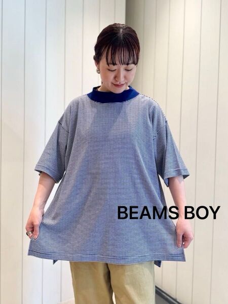 BEAMS BOY ビームスボーイ リブ ビッグ モックネック Tシャツ