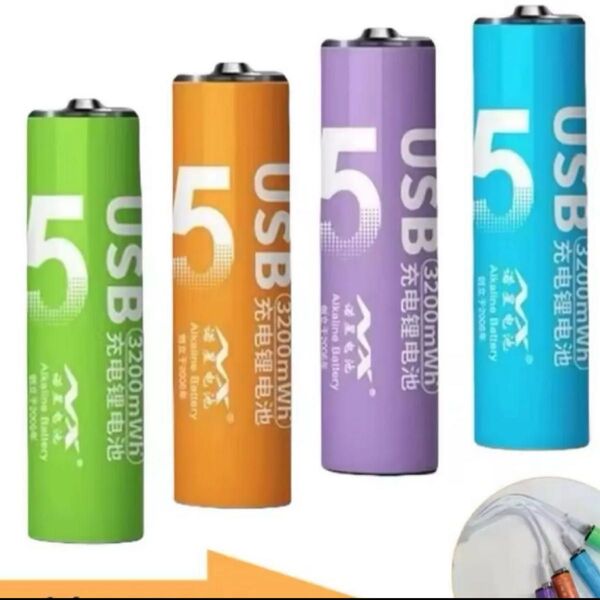 ◆ USB充電式 単3形 リチウム電池 1.5v 2A 3200mWh 4本