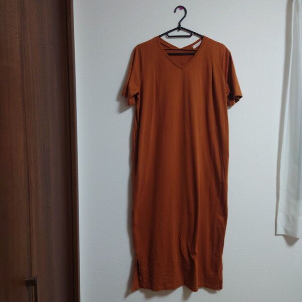 chocol raffine robe オレンジ freeブラウン系 ロングワンピース Vネック スリット入り