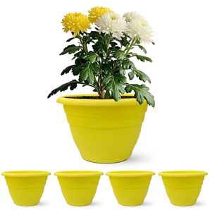 植木鉢 8号 4個セット 吊り下げ可能 ポット プランター プラスチック製 観葉植物用 ガーデニング向け 植木鉢 イエロー