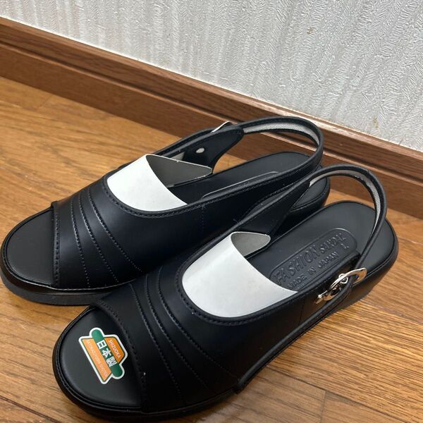 事務サンダル 黒レディース