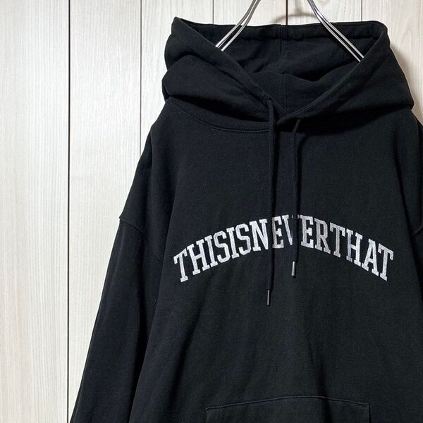 人気 thisisneverthat ディスイズネバーザット ネバザ パーカー スウェット 刺繍ロゴ L ブラック