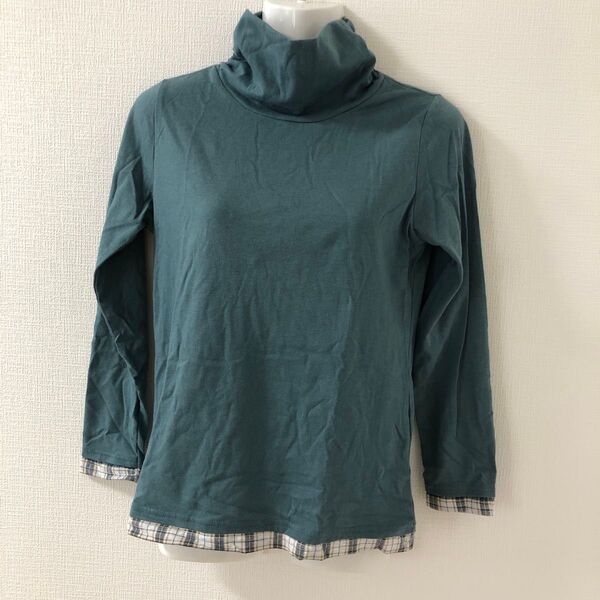 長袖 ハイネック 長袖Tシャツ タートルネック タートル グリーン 重ね着風 おしゃれ 春 秋 冬 薄手 カットソー ロンt