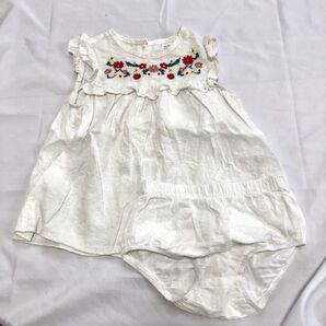 ワンピース チュニック パンツ かぼちゃパンツ ブルマ 上下セット セットアップ 白 ホワイト 刺繍 花 春 夏 秋 80 90