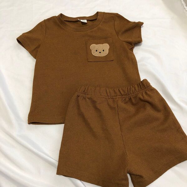 セットアップ tシャツ ハーフパンツ セット まとめ ブラウン くま ワッフル 90 100 110 春 夏 秋 半袖 半ズボン