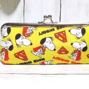 角型 がま口ポーチ メガネケース ペンケース 小物入れ 多目的ポーチ スヌーピー イエロー系
