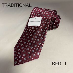 CHRISANDRA ネクタイ RED1 小紋 ワイン ビジネス 社会人