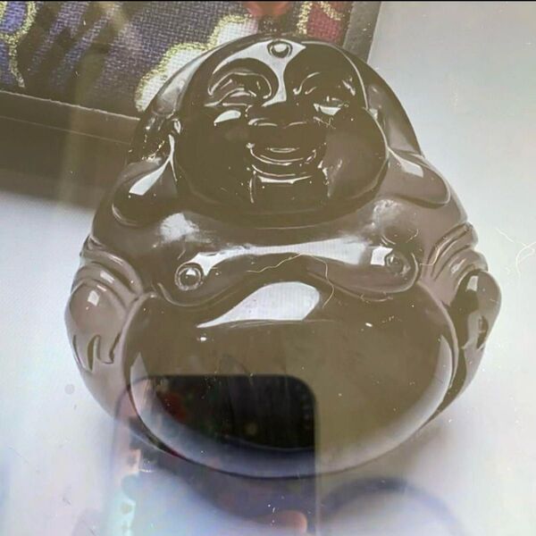 天然石布袋様黒曜石 オブシディアン金運財運 ご利益運気アップ