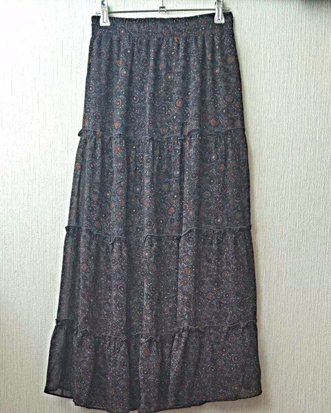 シフォン ロングスカート 花柄 ウエストゴム マキシ丈 サイズ38