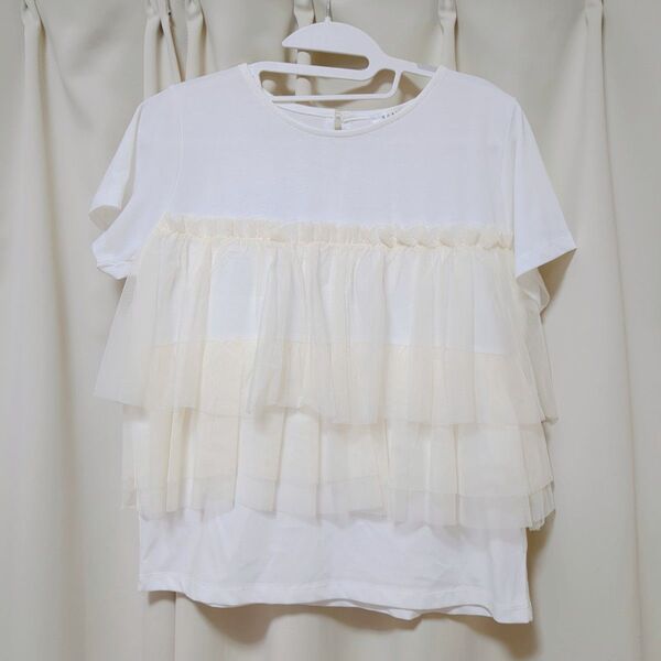 しまむら チュールドッキングティアード半袖Tシャツ M 新品