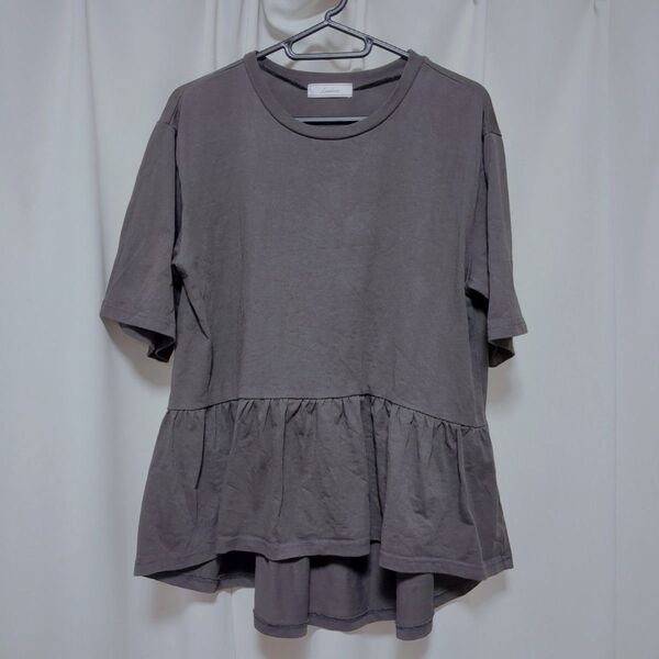 しまむら ペプラムTシャツ 半袖 チュニック チャコール Мサイズ