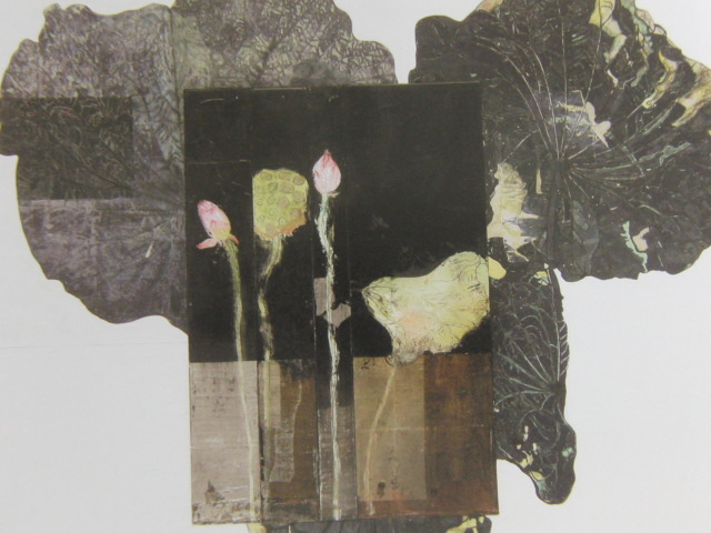 Fujii, [Schwarzer Lotus], Aus einer seltenen Sammlung von Rahmenkunst, In guter Kondition, Neuer Rahmen inklusive, Japanischer Maler, Porto inklusive, Malerei, Ölgemälde, Abstraktes Gemälde