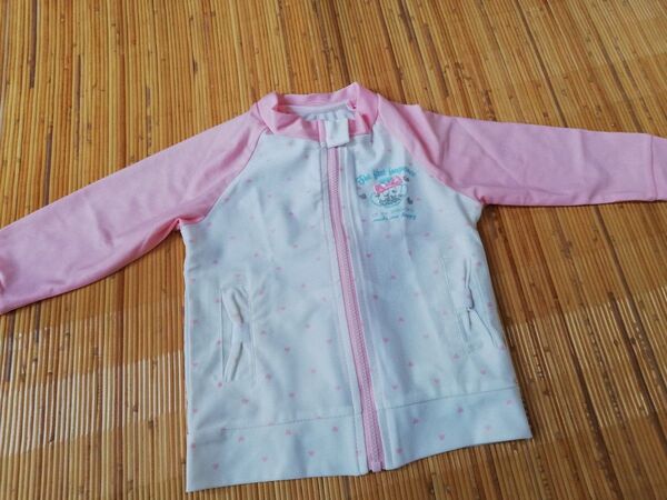 ☆評価1000記念セール☆女の子 ラッシュガード キッズ ピンク×ホワイト リボン ハート キラキラ かわいい 90サイズ 美品