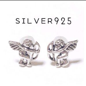 新品★シルバー925ピアス キューピッド天使キュッーピット幸運ラッキーアイテム愛silver純銀アクセサリーSV耳アクセ羽根