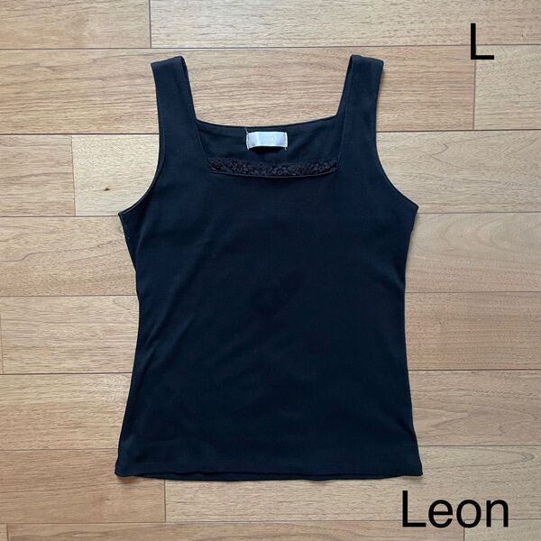 LEON タンクトップ ノースリーブシャツ Lサイズ ブラック系 レース