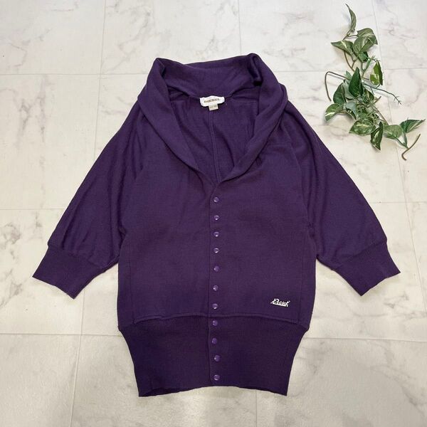 DIESEL ドルマンショールカラーカーディガン XXS パープル ロゴプレート