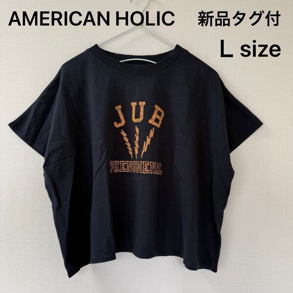 【AMERICAN HOLIC】フレンチスリーブ裏毛ロゴプルオーバー③、ネイビー、 L