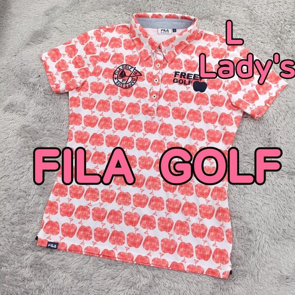 FILA GOLF フィラゴルフ ポロシャツ 半袖 ゴルフシャツ 吸汗速乾ドライ ストレッチ 白 ×赤 レディース L