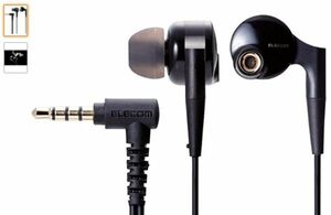 ELECOM HI-RES STEREO EARPHONES CANAL TYPE φ12mm DRIVER WITH MIKE GrandBass BLACK EHP-GB1000MBK