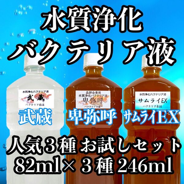 高品質水質浄化バクテリア お試し3種 卑弥呼 武蔵 サムライEX 82ml×3