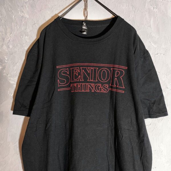anvil SENIOR THINGS プリントロゴ 半袖 Tシャツ 両面プリント ブラック アメカジストリート アメリカ古着