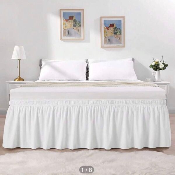 新品 袋入り 簡単装着 フリル ベッドスカート 138x190cm ダブル相当 ホワイト フリルプリーツ ホコリ防ぎ 防塵 目隠し