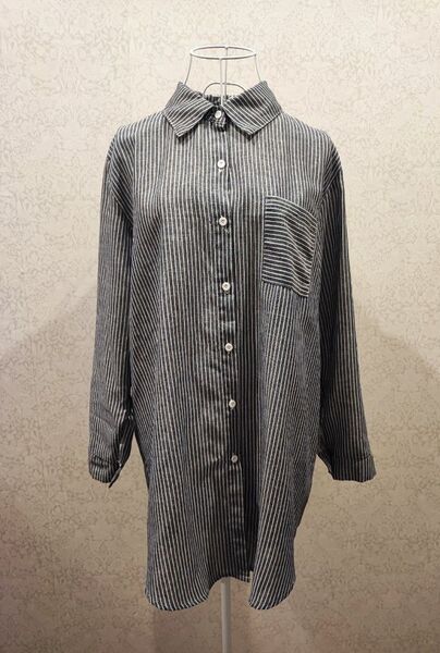 レディース*INNOCENTE*ストライプシャツワンピース*長袖 *グレー *М〜L