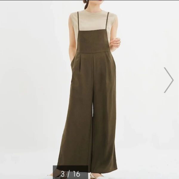 GU ジーユー サロペットワイドパンツ S ブラウン 221-323121