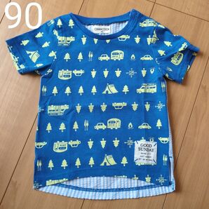 半袖Tシャツ 90 キャンプ柄 ブルー