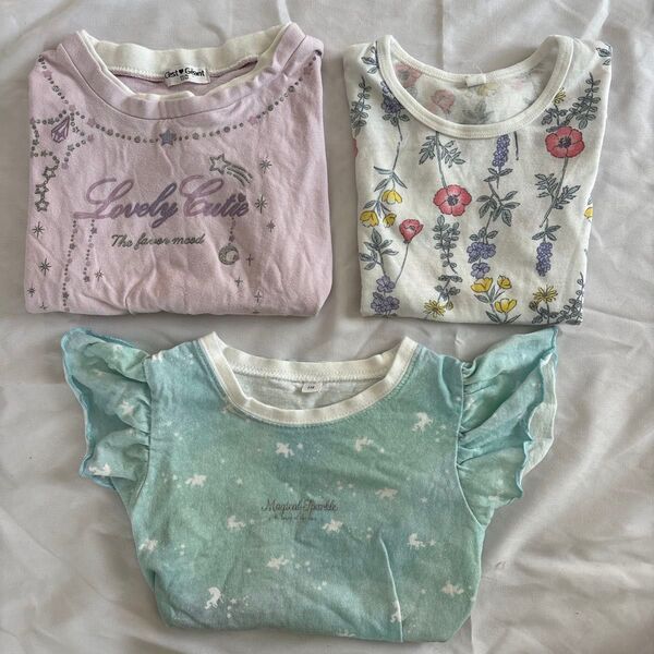 女の子 半袖 Tシャツ ユニコーン 花柄 保育園 お着替え 110 夏 春
