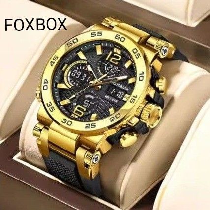 FOXBOX (LiGE) メンズ腕時計 デュアルウォッチ 50M防水 ダイバーウォッチ シルバー&ブラック 新品未使用品!