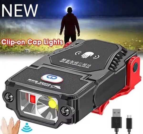 最新版 ヘッドランプ 充電式 センサー機能 90度可動 防水機能 5モード 2way フック、ベルト付き 新品!