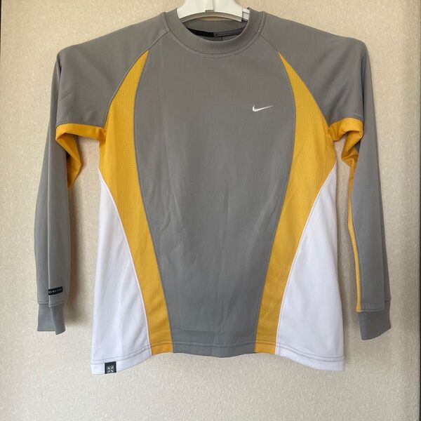 ナイキ NIKE グレー×白×黄 ドライフィット 長袖 トレーニングウエア S DRI-FIT
