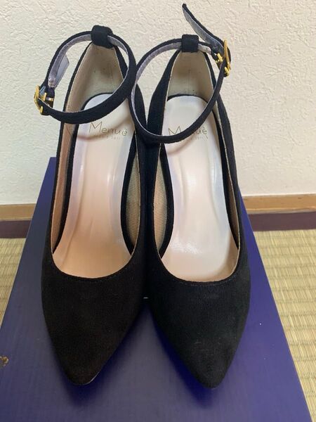 【21cm】黒色 ストラップハイヒールパンプス ポインテッドトゥ アンクルストラップ オフィス 卒園式 入学式 結婚式