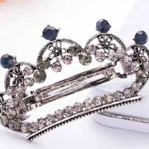 レディース アクセサリー 女性用 髪留め バレッタ クラウン シルバー×ブルー
