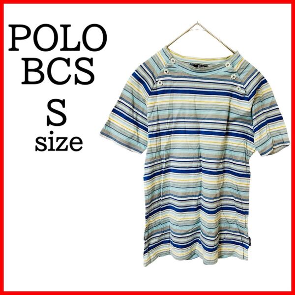 【POLO BCS】美品 Sサイズ レディース ボーダー柄 Tシャツ 半袖 カジュアル トップス ブルー系 シンプル マルチカラー