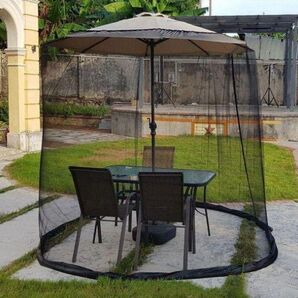 蚊帳 パラソル用 蚊帳 屋外 黒 パティオ傘ネット 蚊よけ ブラック未使用に近い