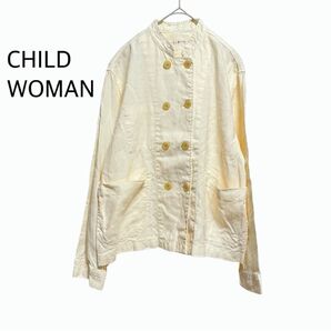 チャイルドウーマン CHILD WOMAN ダブル釦リネンジャケット 黄 スプリングコート