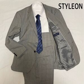 STYLE ON グレー チェック 96M 1タック スーツ上下 セットアップ