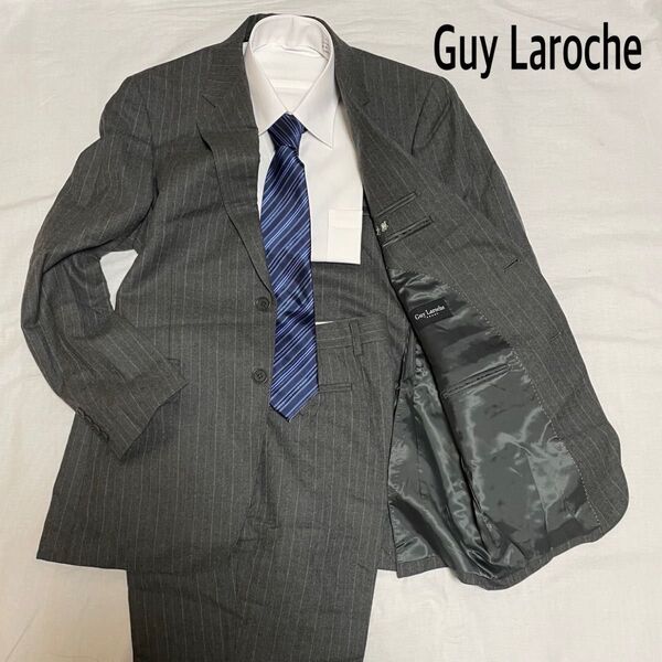 Guy Laroche グレー ストライプ A6 3タック スーツ上下 セット